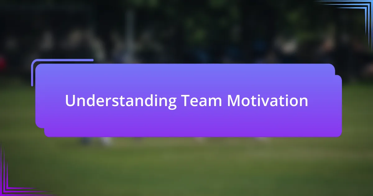 Understanding Team Motivation