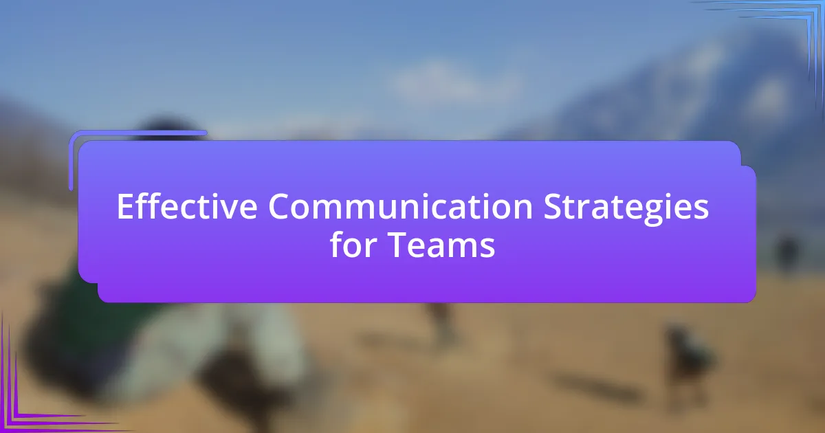 Effective Communication Strategies for Teams