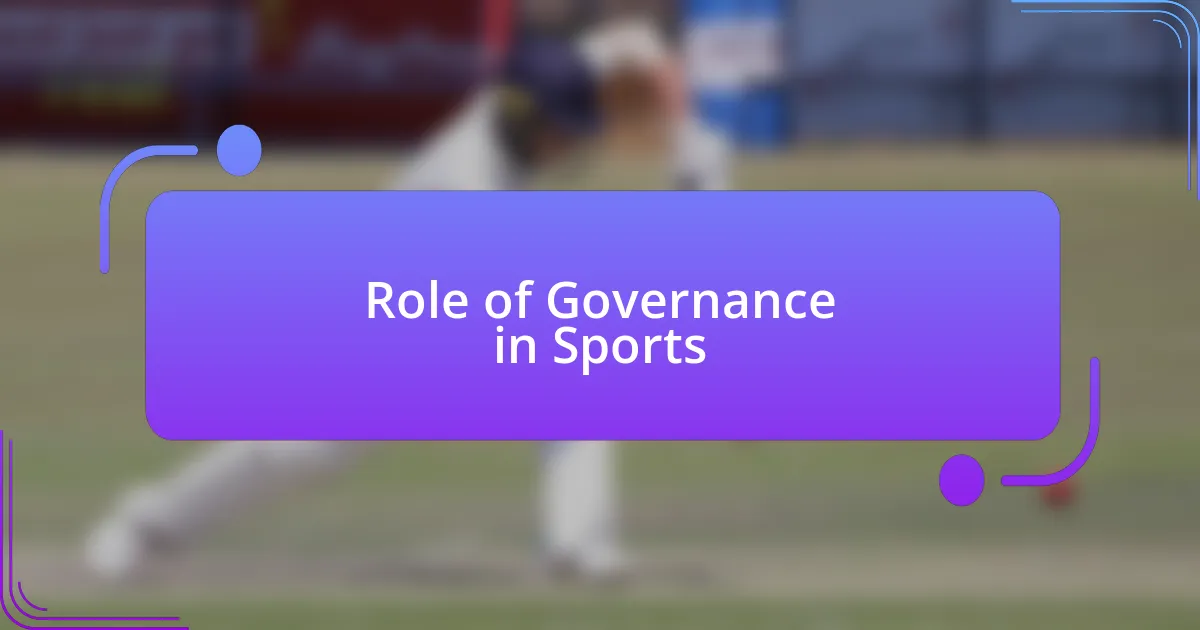 Role of Governance in Sports